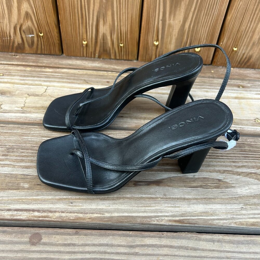 Vince Black Strappy Square-Toe Block Heel Sandals
